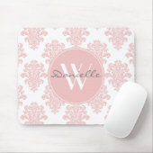 Girly Pink Damask Monogram Muismat (Met muis)