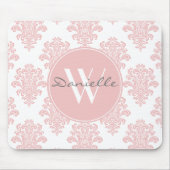 Girly Pink Damask Monogram Muismat (Voorkant)