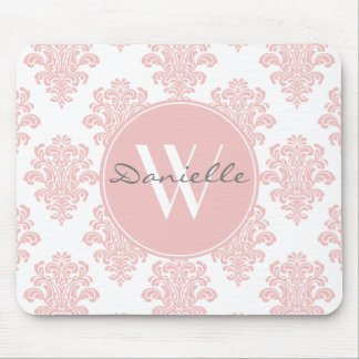 Girly Pink Damask Monogram Muismat