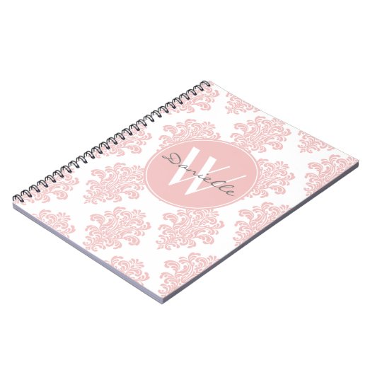 Girly Pink Damask Monogram Notitieboek (Linkerzijde)