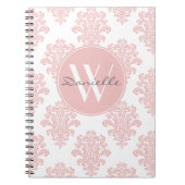 Girly Pink Damask Monogram Notitieboek (Voorkant)