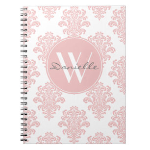 Girly Pink Damask Monogram Notitieboek