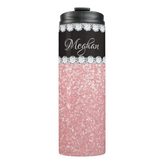 Girly Pink Diamond Personalized Thermal Tumbler Thermosbeker (Voorkant)