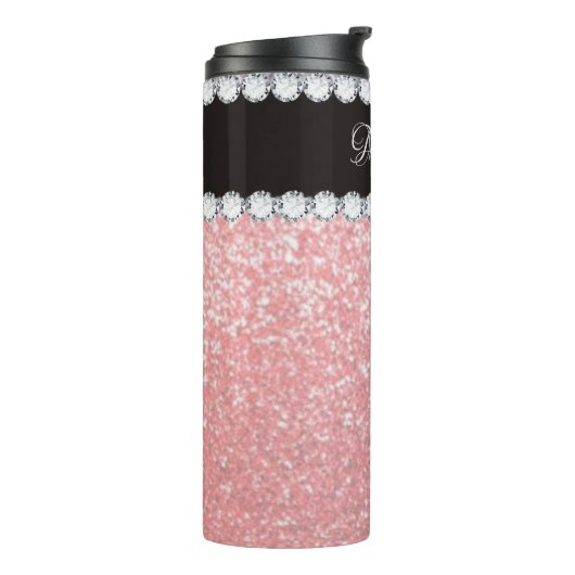 Girly Pink Diamond Personalized Thermal Tumbler Thermosbeker (Gedraaid links)