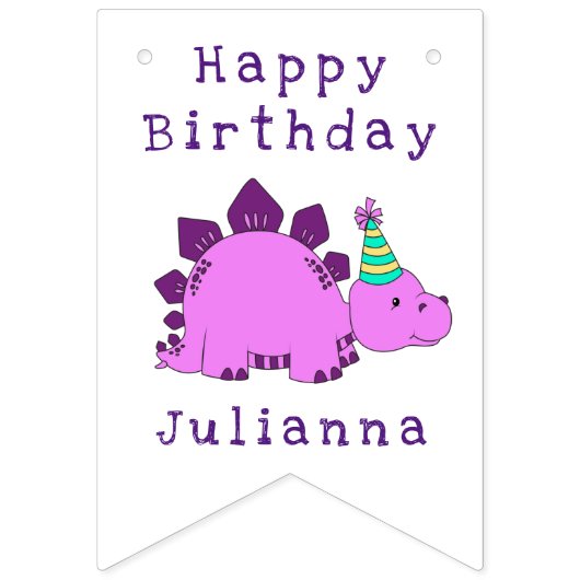 Girly Pink Dinosaur Birthday Party Decorations Vlaggetjes (Tweede vlag)