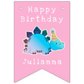 Girly Pink Dinosaur Birthday Party Decorations Vlaggetjes (Eerste vlag)