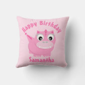 Girly Pink Dinosaur Cartoon Kinder naam Birthday Kussen (Achterkant)
