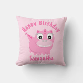 Girly Pink Dinosaur Cartoon Kinder naam Birthday Kussen