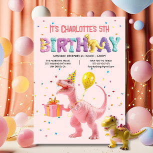 Girly Pink Dinosaur Verjaardagsfeestje Kaart