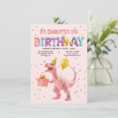 Girly Pink Dinosaur Verjaardagsfeestje Kaart (Staand voorkant)