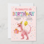 Girly Pink Dinosaur Verjaardagsfeestje Kaart (Voorkant)