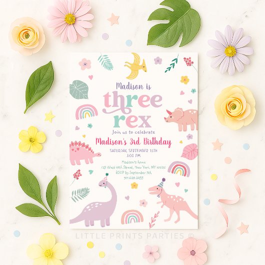 Girly Pink Dinosaurus Drie Rex Verjaardag Kaart