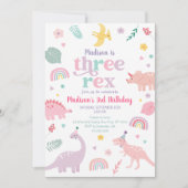 Girly Pink Dinosaurus Drie Rex Verjaardag Kaart (Voorkant)