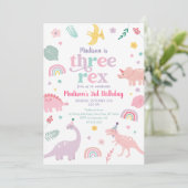 Girly Pink Dinosaurus Drie Rex Verjaardag Kaart (Staand voorkant)