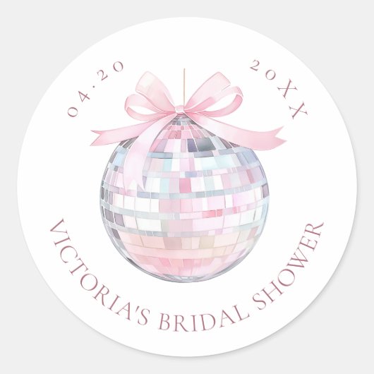 Girly Pink Disco Ball Elegant Vrijgezellenfeest Ronde Sticker (Voorkant)