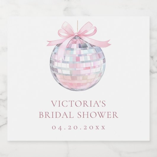 Girly Pink Disco Ball Elegant Vrijgezellenfeest Sparkling Wijnetiket (Enkel label)