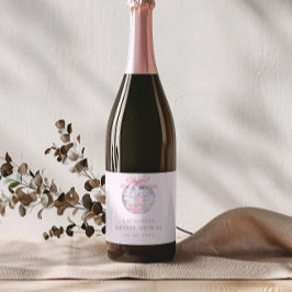 Girly Pink Disco Ball Elegant Vrijgezellenfeest Sparkling Wijnetiket