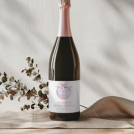 Girly Pink Disco Ball Elegant Vrijgezellenfeest Sparkling Wijnetiket