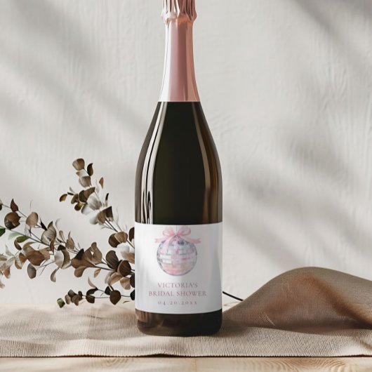 Girly Pink Disco Ball Elegant Vrijgezellenfeest Sparkling Wijnetiket