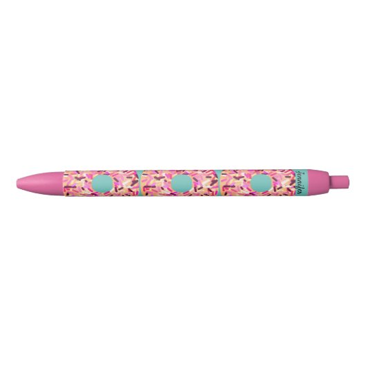 Girly Pink Donut Sprinkles Personalized Zwarte Inkt Pen (Voorkant)