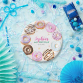 Girly Pink Donuts Waterverf Verjaardagsfeestje Papieren Bordje (Feest)