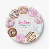 Girly Pink Donuts Waterverf Verjaardagsfeestje Papieren Bordje (Voorkant)