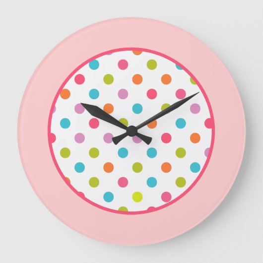 Girly Pink Dots Clock Grote Klok (Voorkant)