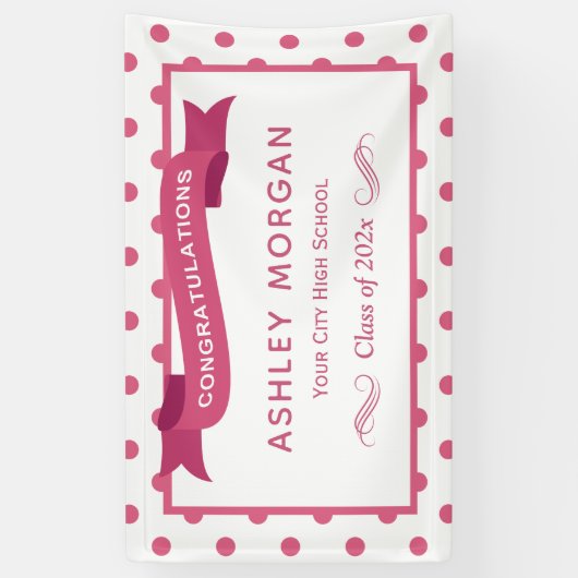 Girly Pink Dots Congrats Graduation Party Spandoek (Verticaal)
