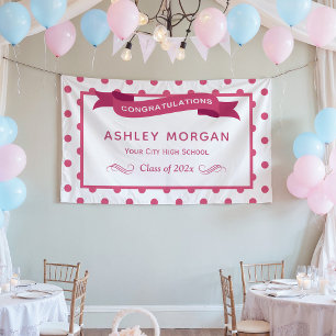 Girly Pink Dots Congrats Graduation Party Spandoek