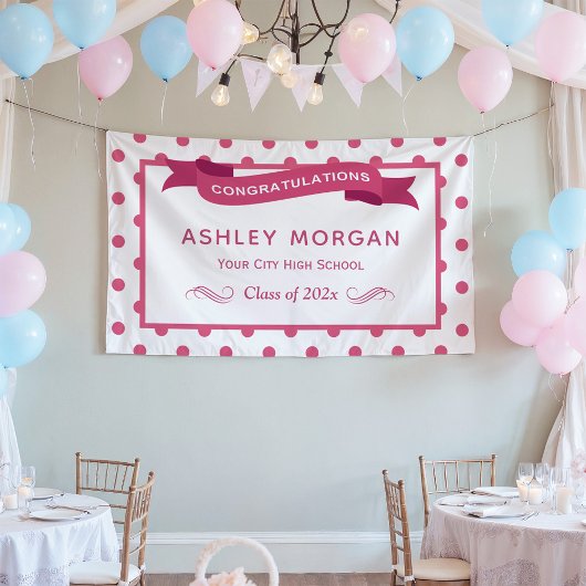 Girly Pink Dots Congrats Graduation Party Spandoek