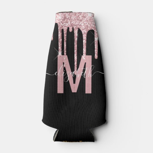 Girly Pink Driving Glitter Monogram Naam Flesjeskoeler (Voorkant)