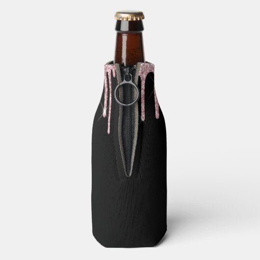 Girly Pink Driving Glitter Monogram Naam Flesjeskoeler (Fles Achterkant)