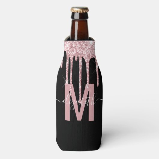 Girly Pink Driving Glitter Monogram Naam Flesjeskoeler (Fles Voorkant)