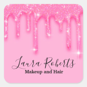 Girly Pink Driving Glitter Name Square Sticker