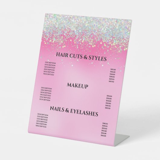 Girly Pink Driving Glitter Price Pedestal Sign Reclamebord Met Voetstuk (Voorkant)