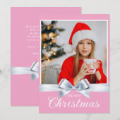 Girly Pink Een foto Vrolijke Kerstmis Groet Feestdagenkaart (Voorkant / Achterkant)