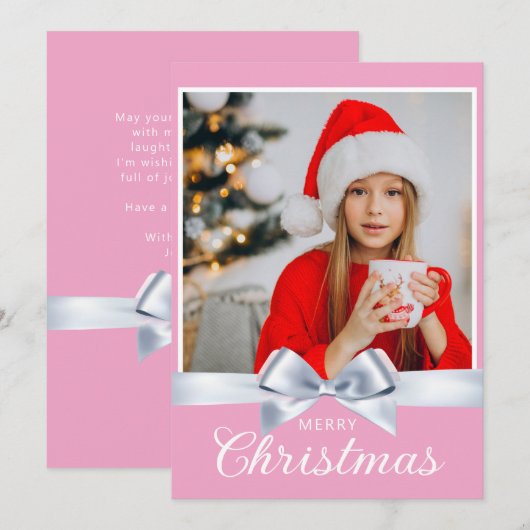 Girly Pink Een foto Vrolijke Kerstmis Groet Feestdagenkaart (Voorkant / Achterkant)