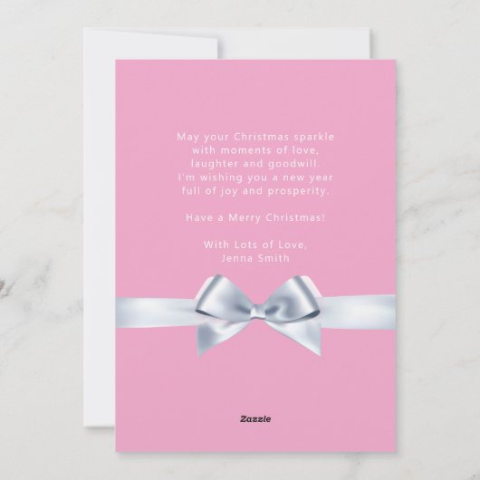 Girly Pink Een foto Vrolijke Kerstmis Groet Feestdagenkaart (Achterkant)