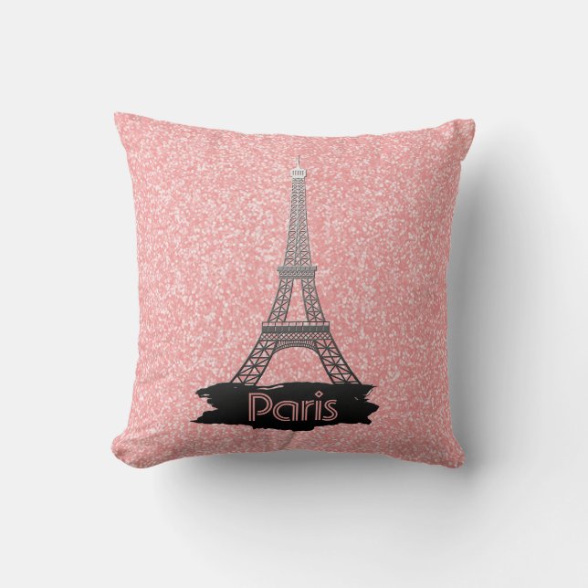 Girly Pink Eiffel Tower Glitter French Paris Kussen (Voorkant)