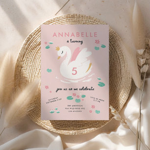 Girly Pink Elegante Zwaan Kinderuitnodiging Kaart