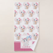 Girly Pink Elephant met Bow en Ballonpatroon Badhanddoek (Badhanddoek)