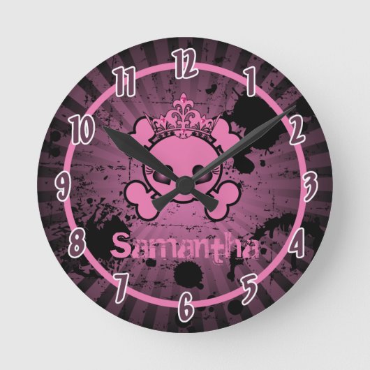 Girly Pink EMO Skull Rocker Gepersonaliseerde klok (Voorkant)