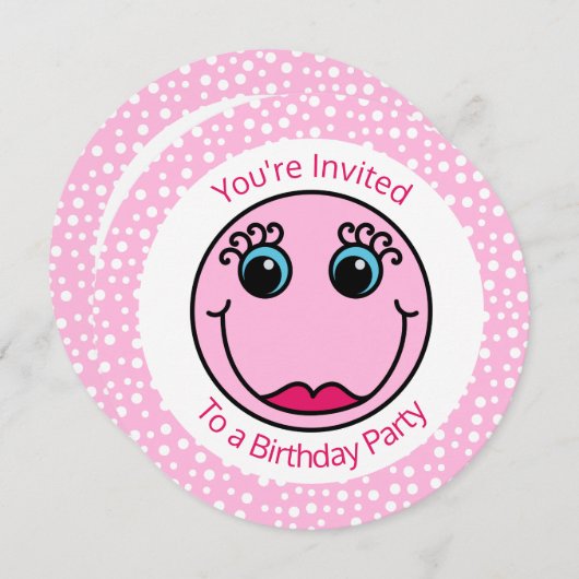 Girly Pink Emoji Face Birthday Party Invitation Kaart (Voorkant / Achterkant)