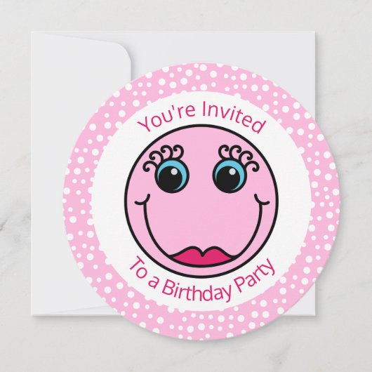 Girly Pink Emoji Face Birthday Party Invitation Kaart (Voorkant)