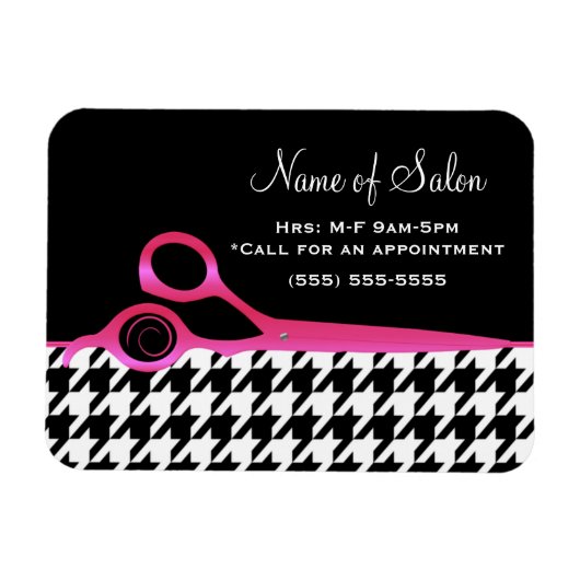 Girly Pink en Black Houndstooth Hair Salon Magneet (Horizontaal)