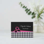 Girly Pink en Black Houndstooth Hair Salon Visitekaartje (Staand voorkant)