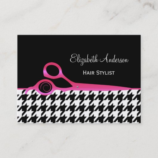 Girly Pink en Black Houndstooth Hair Salon Visitekaartje (Voorkant)