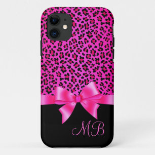 Girly Pink en Black Leopard Print Elegant Classy iPhone 11 Hoesje