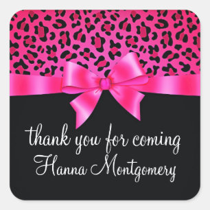 Girly Pink en Black Leopard Print Elegant Classy Vierkante Sticker