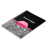 Girly Pink en Black Leopard Print Lips en naam Notitieboek (Linkerzijde)